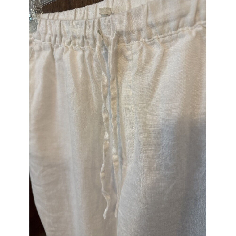 100% Linen Pants Garnet Hill Cropped Wide Leg Women's 10 White Beach Coastal - Picture 5 of 7
